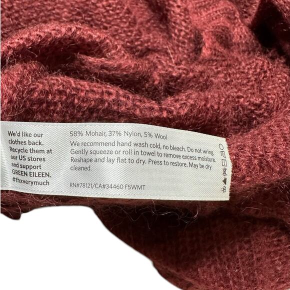 EILEEN FISHER Burgundy Red Mohair Blend Open Knit Pullover Sweater Women's PL - Picture 7 of 7